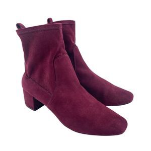 Aldo Women’s Burgundy Faux Suede Pull-On Block Heel Boots Size 8.5